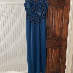 Beaded V-Neck Maxi Dress in Deep Blue